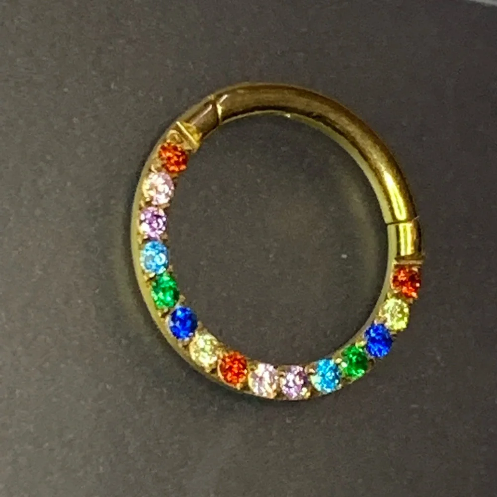 New - Rainbow Blinged Surgical Steel CZ Hoop Earring Daith, Tragus, Piercing - Picture 5 of 7
